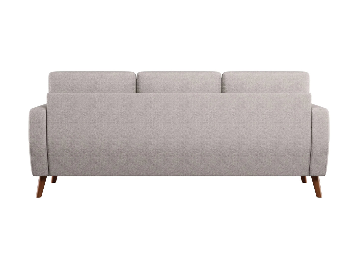 Modern 3 seat sofa in gray fabric with sleek metal legs and plush cushions, featuring a minimalist design perfect for contemporary living rooms.