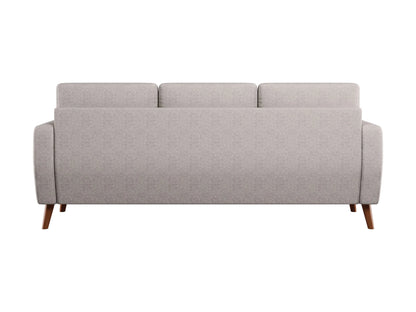 Modern 3 seat sofa in gray fabric with sleek metal legs and plush cushions, featuring a minimalist design perfect for contemporary living rooms.