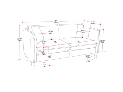 Boucle loveseat with cream fabric, curved backrest, and wooden legs, perfect for modern living rooms.