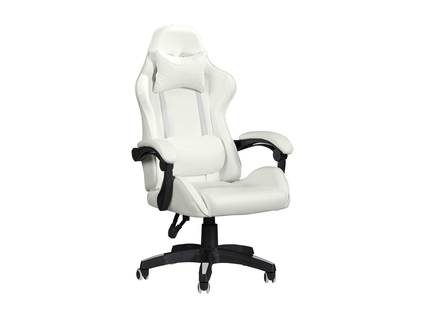 White reclining gaming chair with ergonomic design, padded armrests, and adjustable headrest for ultimate comfort.