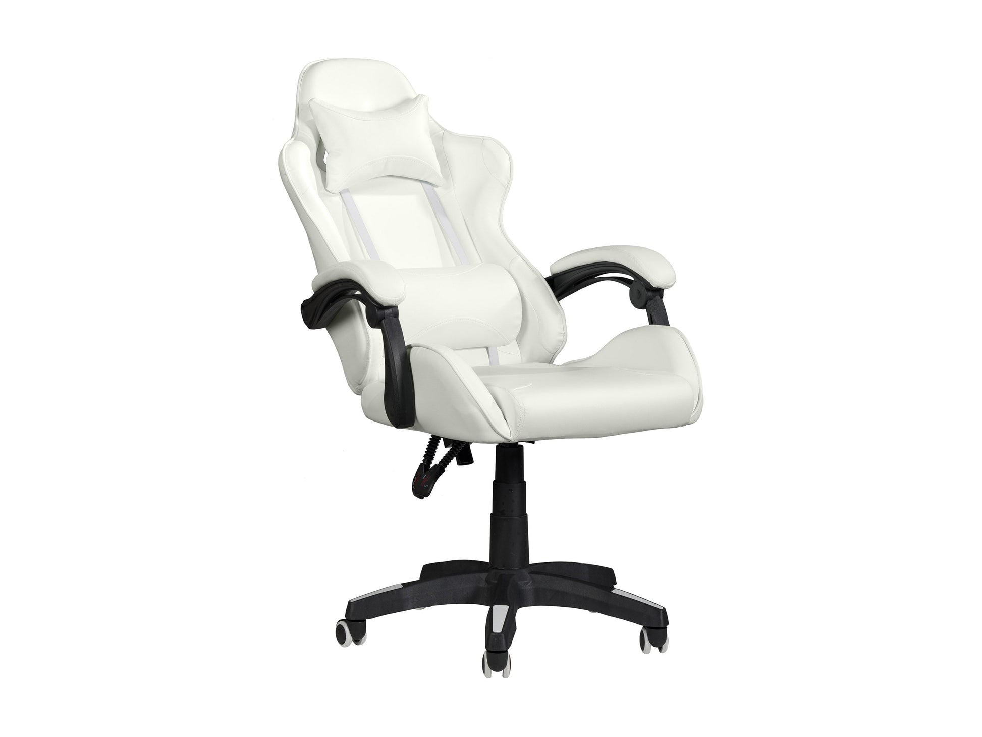 White reclining gaming chair with ergonomic design, padded armrests, and adjustable headrest for ultimate comfort.