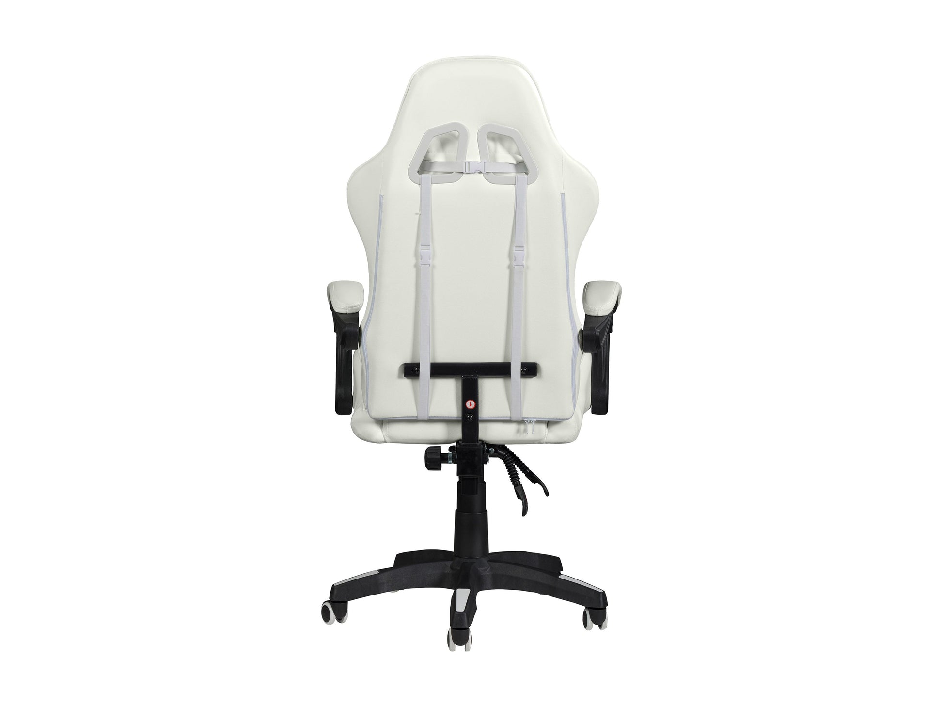 White reclining gaming chair with ergonomic design, padded armrests, and adjustable lumbar support for ultimate comfort.