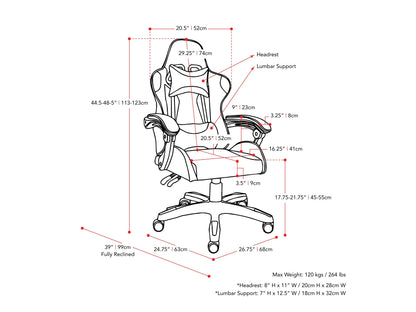 Black reclining gaming chair with ergonomic design, padded armrests, and adjustable headrest for ultimate comfort.