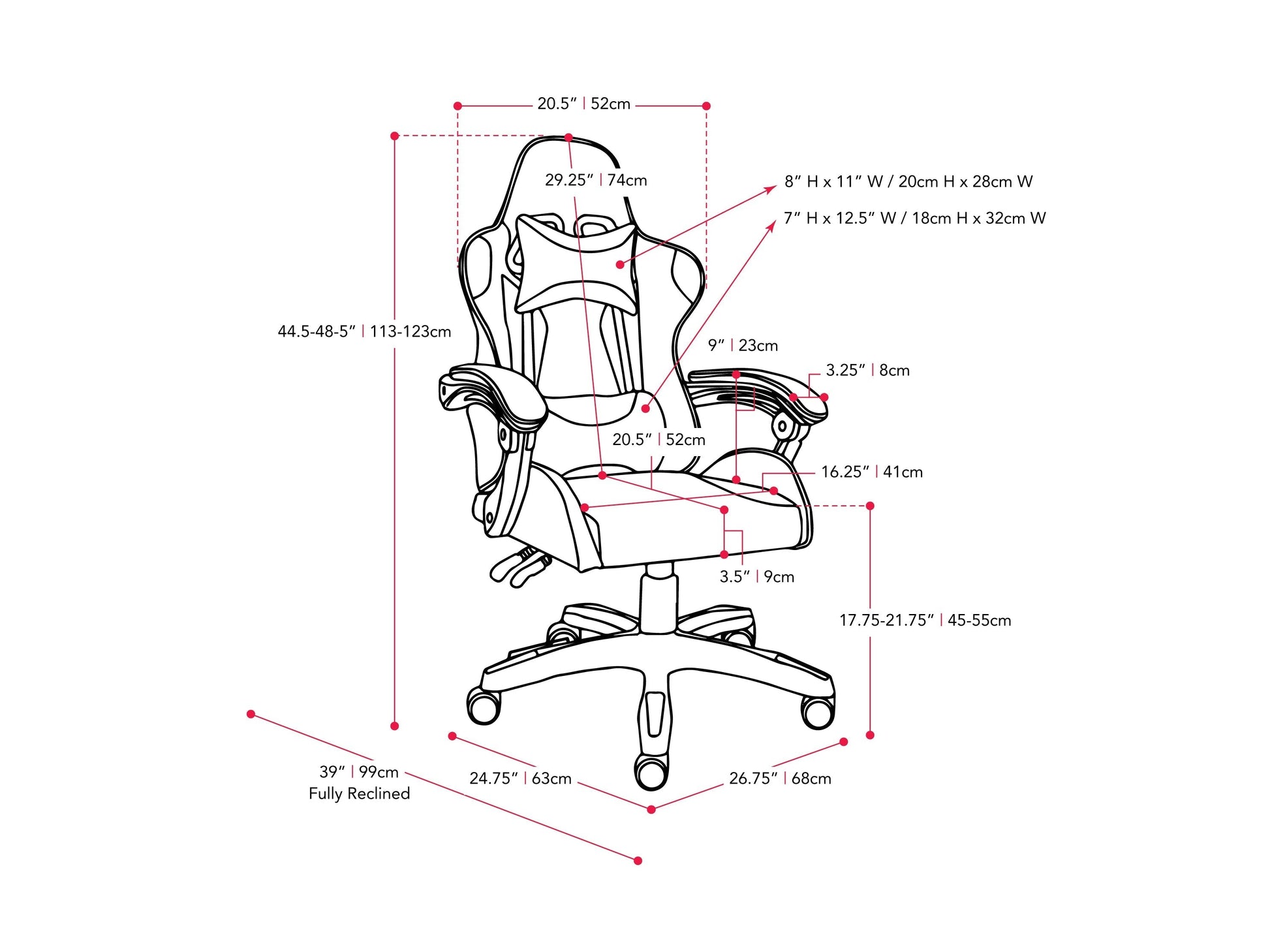 Purple and white reclining gaming chair with ergonomic design, adjustable armrests, and high-density foam padding.