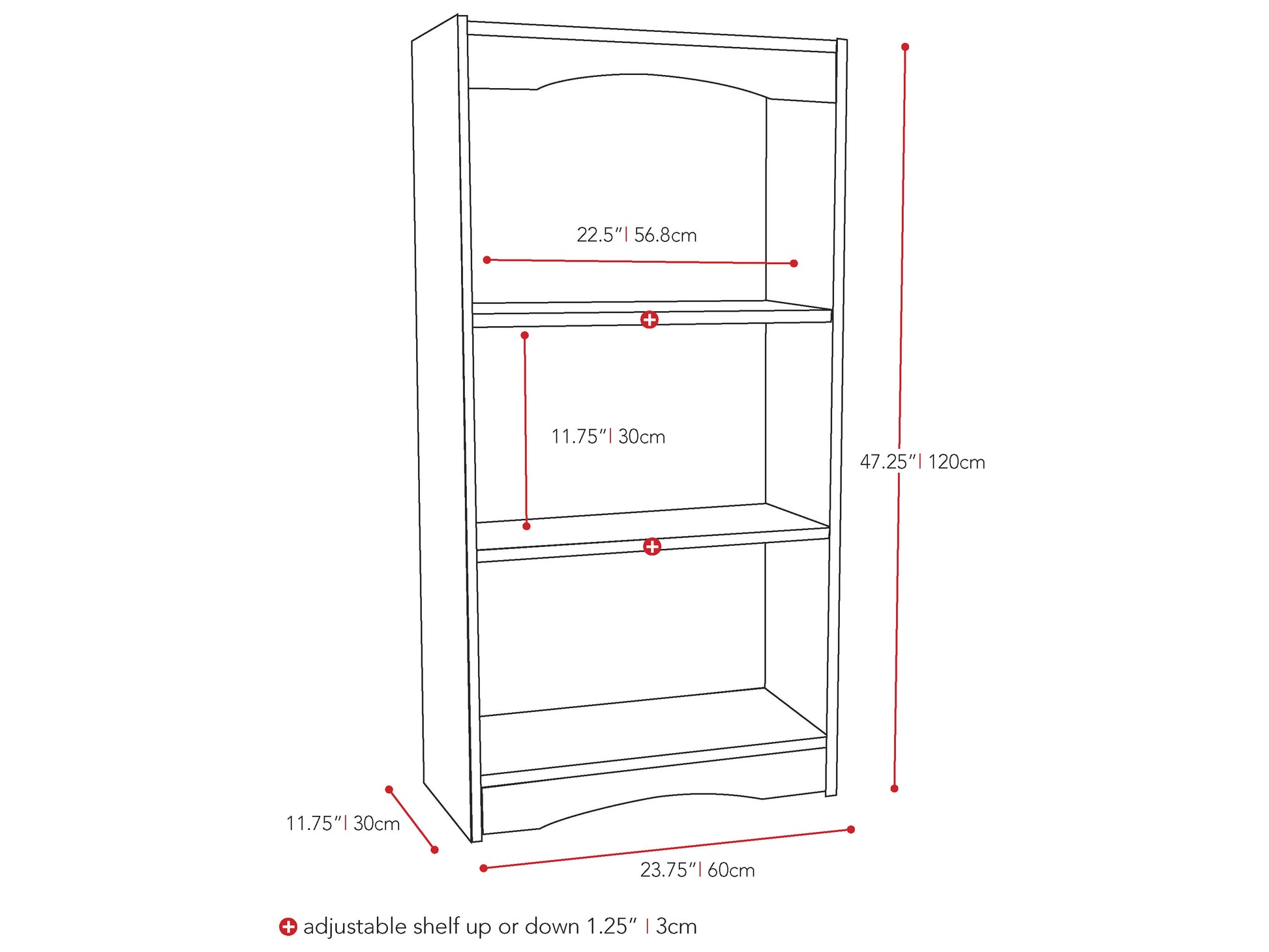 Small black bookcase with three shelves, 48 inches tall, modern design, perfect for living room or office, sturdy wood construction, sleek black finish ideal for book storage and display.