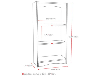 Small black bookcase with three shelves, 48 inches tall, modern design, perfect for living room or office, sturdy wood construction, sleek black finish ideal for book storage and display.