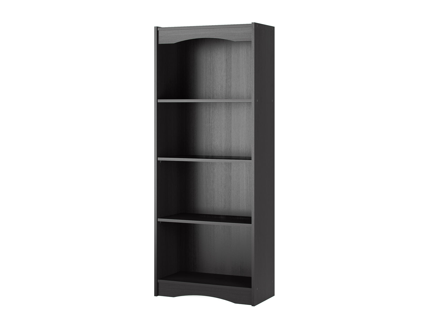 Tall black bookshelf, 60 inches, featuring sleek lines, open shelving design, and sturdy construction. Ideal for modern home decor, office organization, and stylish book storage.