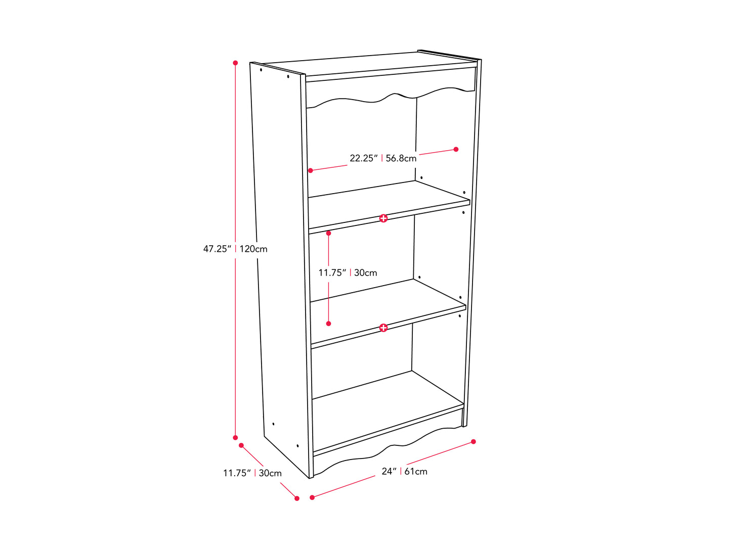 Small white 48-inch bookshelf with three shelves, sleek modern design, minimalist style, sturdy wood construction, perfect for organizing books and decor in living rooms, bedrooms, or home offices.