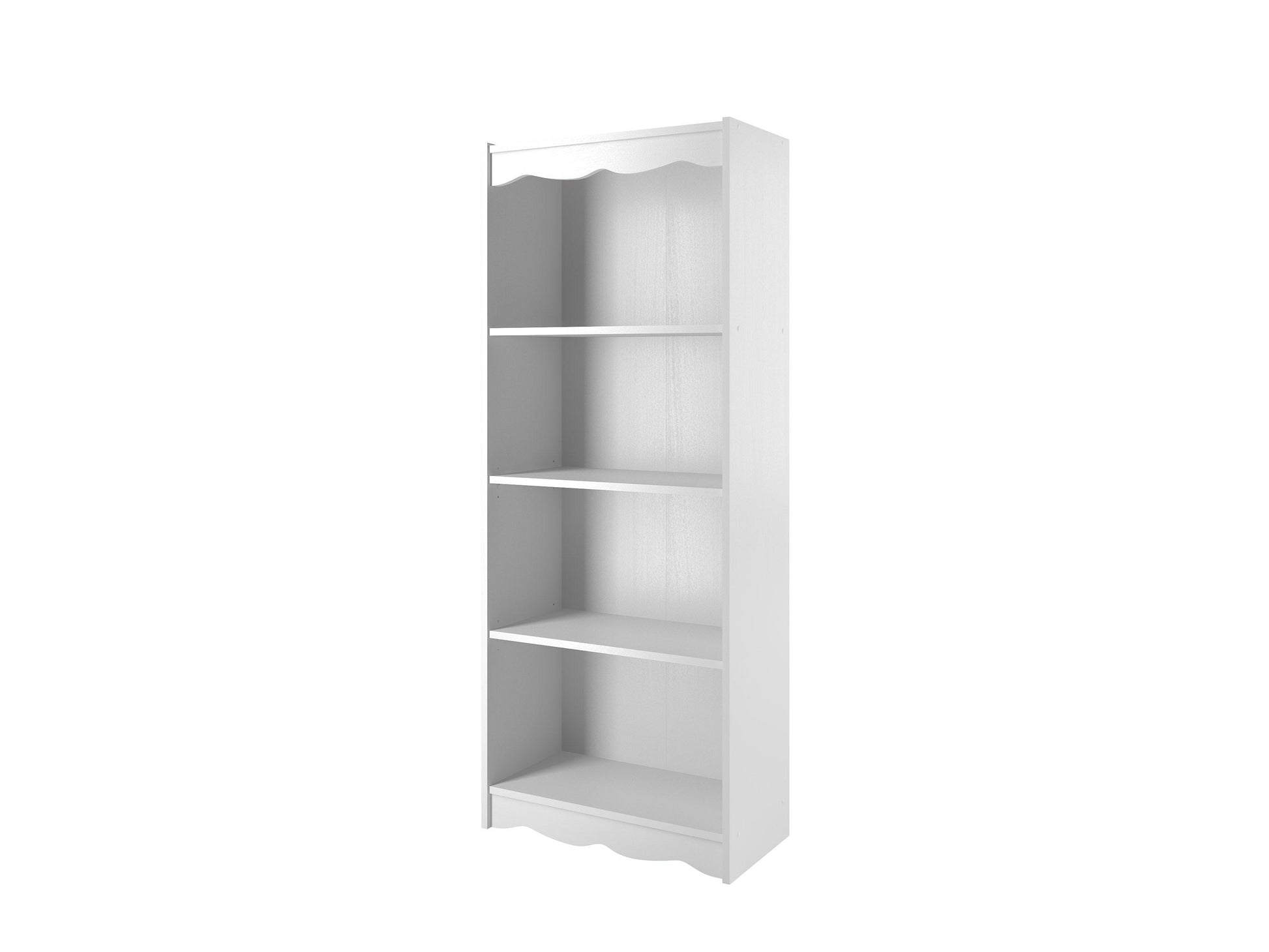 White tall bookcase, 60 inches high, with five open shelves, sleek modern design, and sturdy construction. Ideal for organizing books, decor, and storage in living rooms or offices.