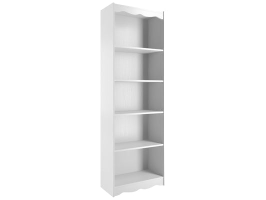 Tall white 72" bookcase with five spacious shelves, minimalist design, sturdy construction, perfect for home or office storage, organizing books, decor, and essentials.