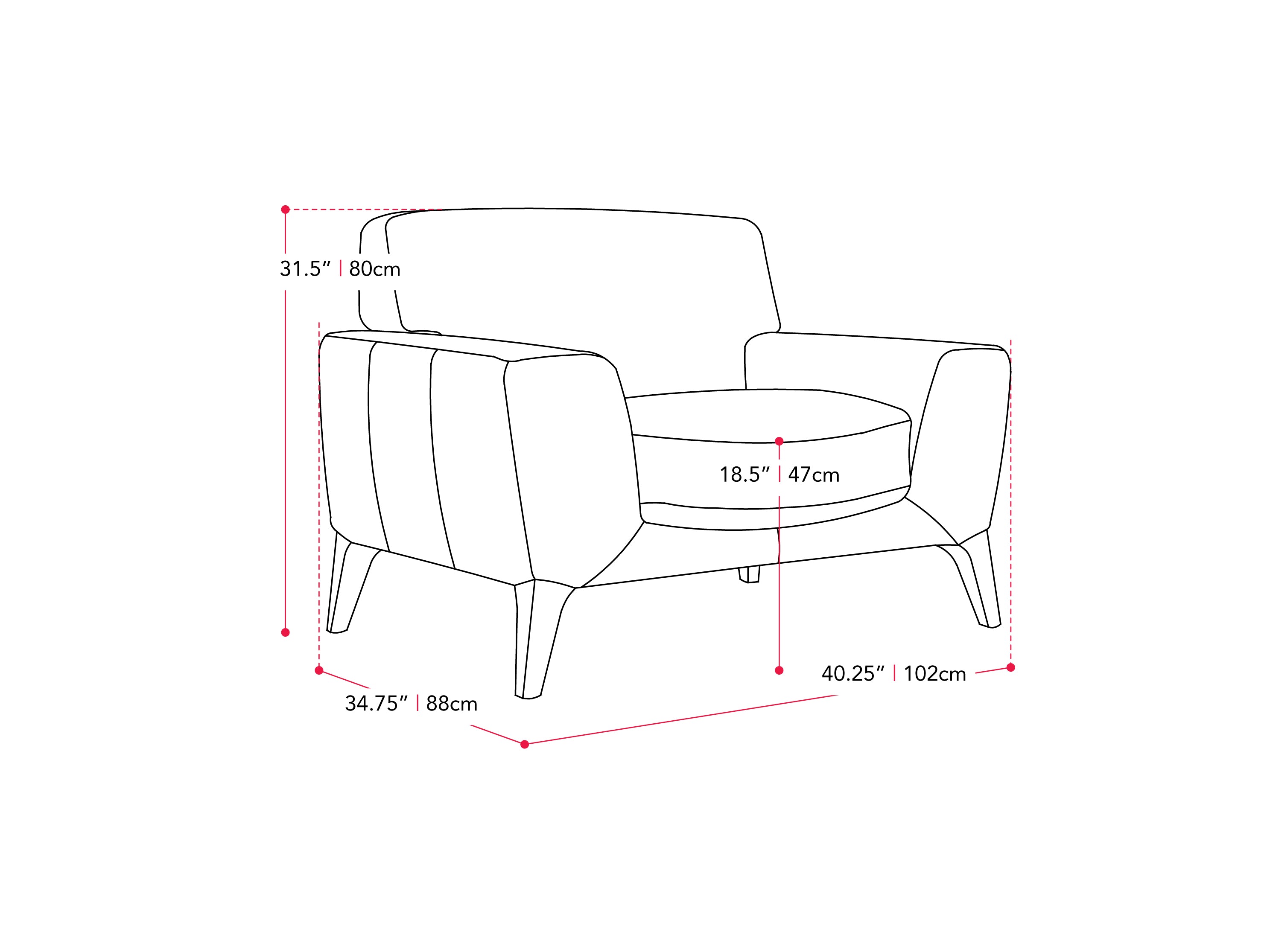 Dark grey fabric arm chair with wooden legs, tufted backrest, and contemporary design.