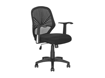 Black mesh office chair with ergonomic design, adjustable height, and lumbar support for home or office use.