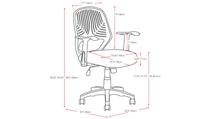 Grey mesh office chair with ergonomic design, adjustable height, and lumbar support for comfortable office seating.