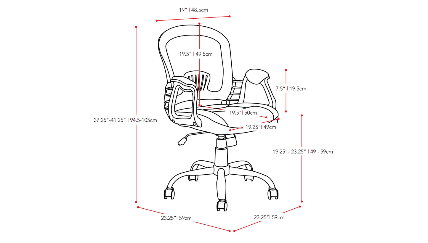 Red swivel office chair with ergonomic design, adjustable height, and padded seat for comfortable office seating.