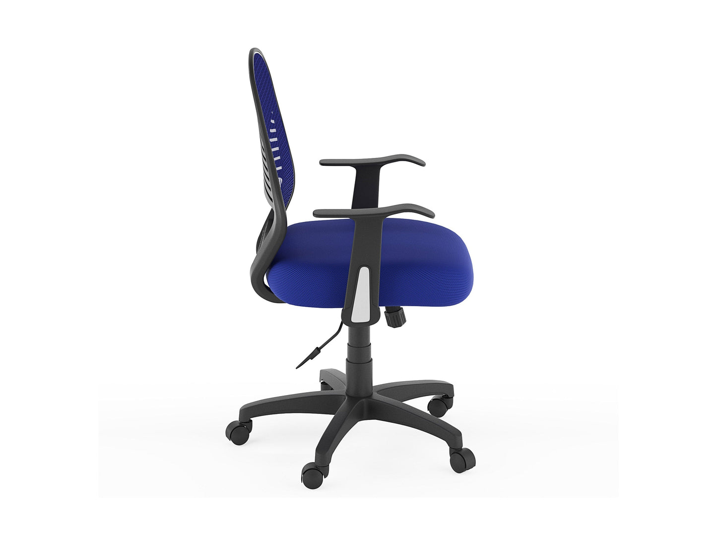 Blue mesh office chair with ergonomic design, adjustable height, and lumbar support for home or office use.