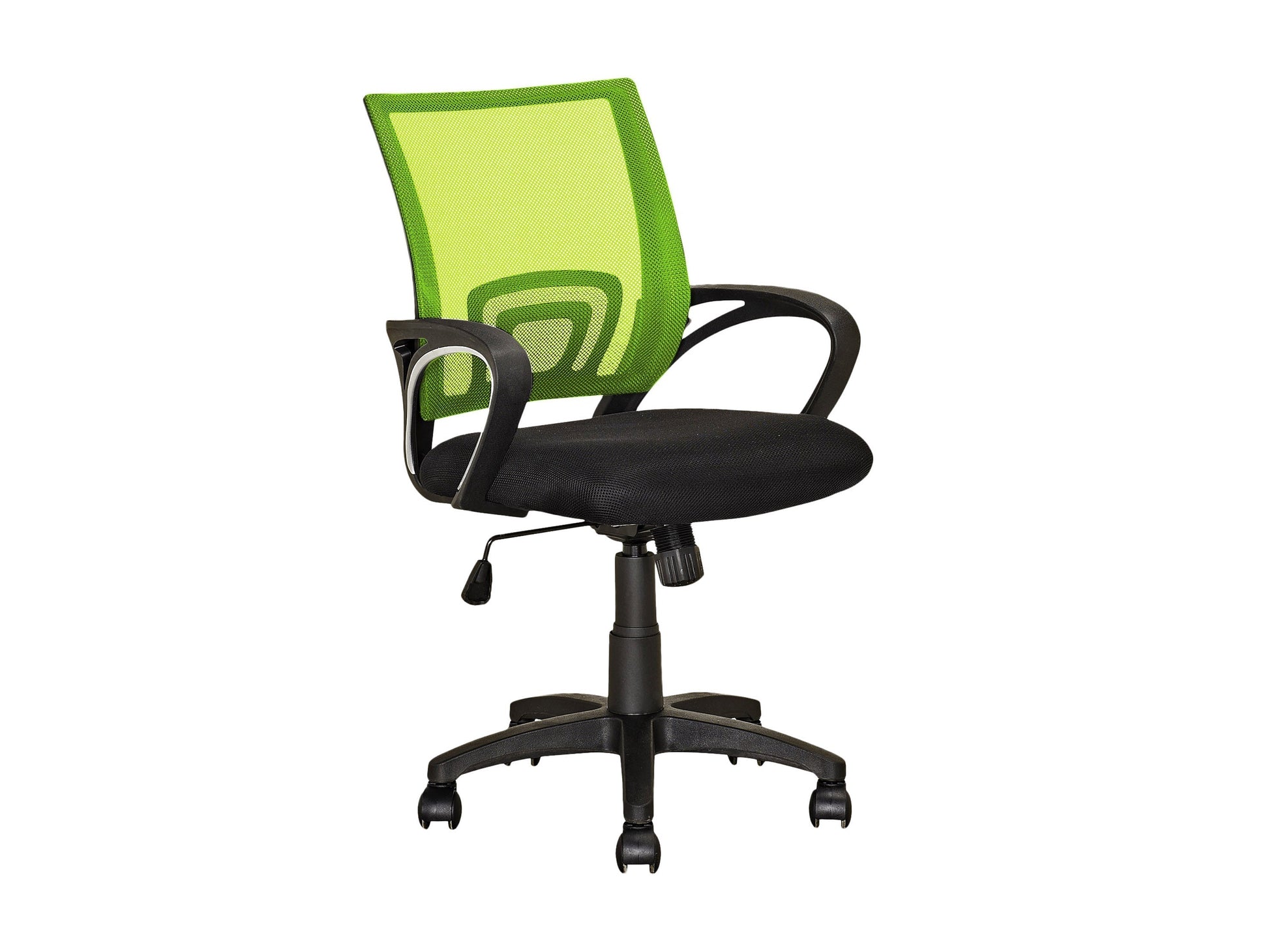 Lime green mesh back office chair with ergonomic design, adjustable height, and black base.