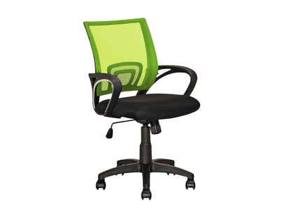 Lime green mesh back office chair with ergonomic design, adjustable height, and black base.