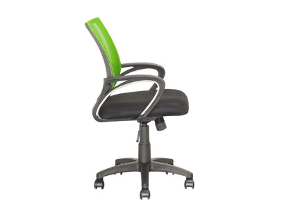 Lime green mesh back office chair with ergonomic design and adjustable armrests, perfect for modern workspaces.