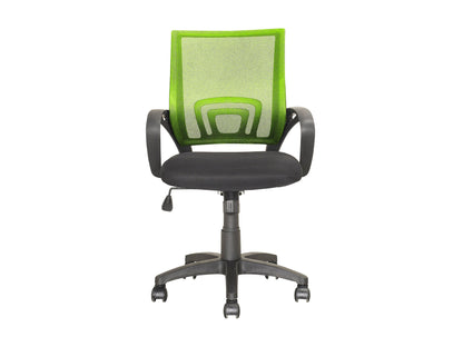 Lime green mesh back office chair with adjustable height, ergonomic design, and black base.