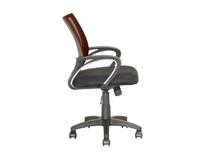 Dark brown mesh back office chair with ergonomic design, adjustable height, and padded seat for home or office use.