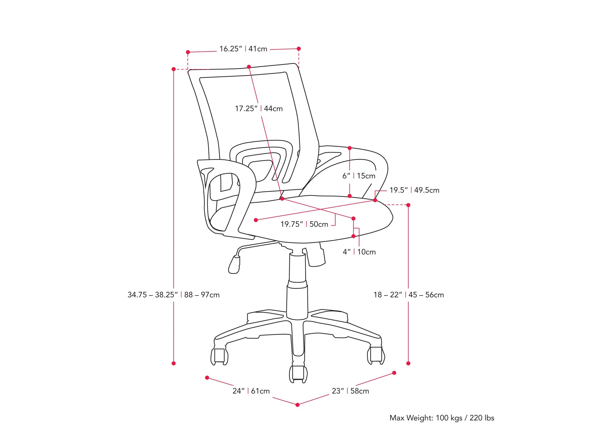 Maroon mesh back office chair with ergonomic design, adjustable height, and black swivel base.