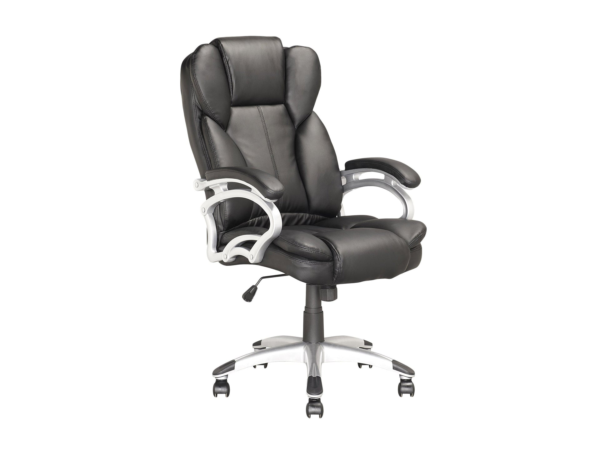 Executive black office chair with ergonomic design, padded armrests, and adjustable height for optimal comfort.