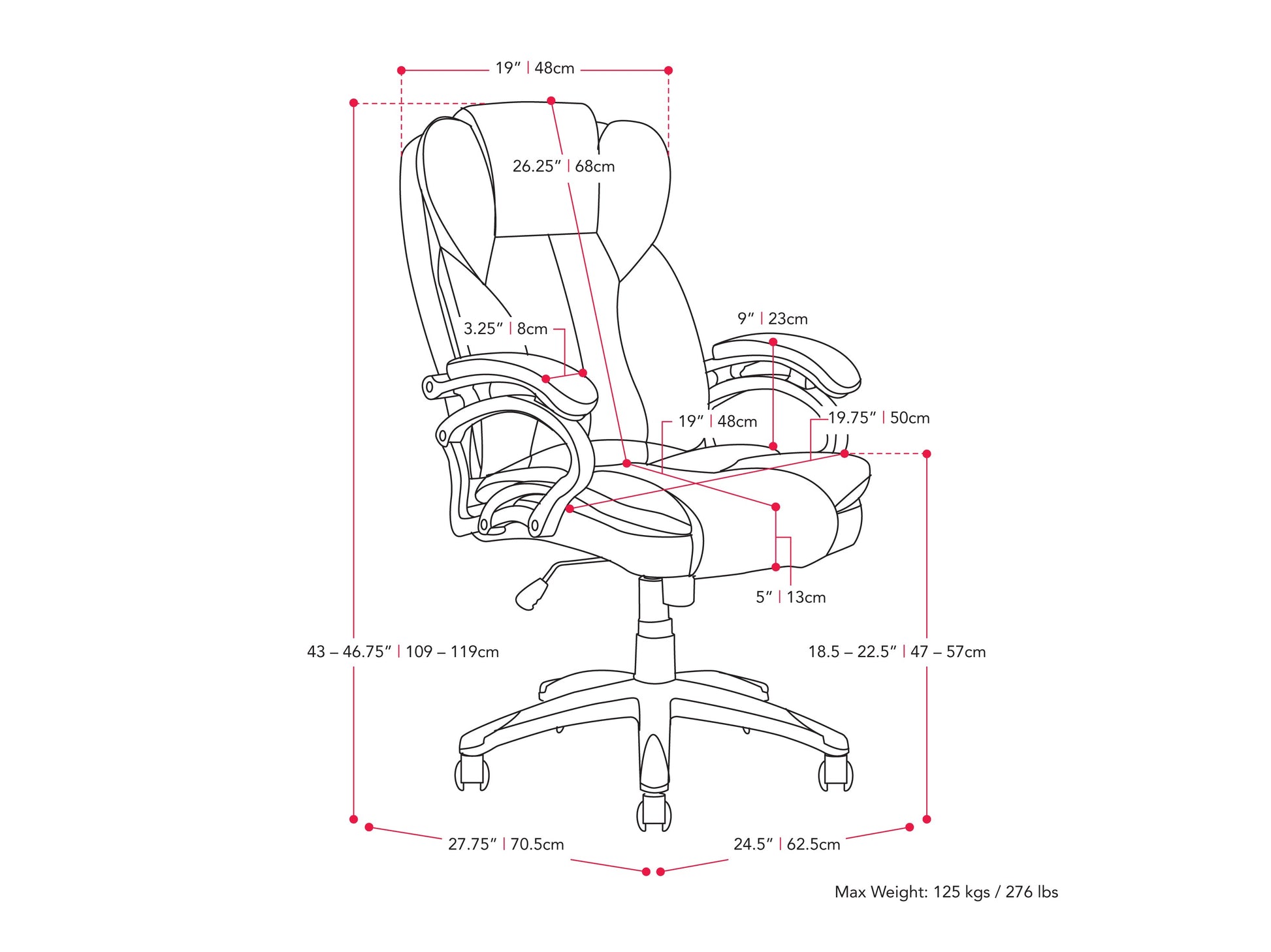 Executive white office chair with ergonomic design, high backrest, padded seat, and adjustable armrests for modern workspaces.