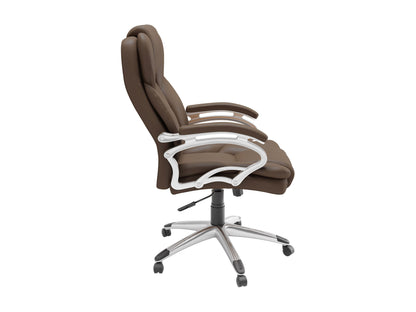 Caramel brown executive office chair with ergonomic design, adjustable height, and cushioned backrest.