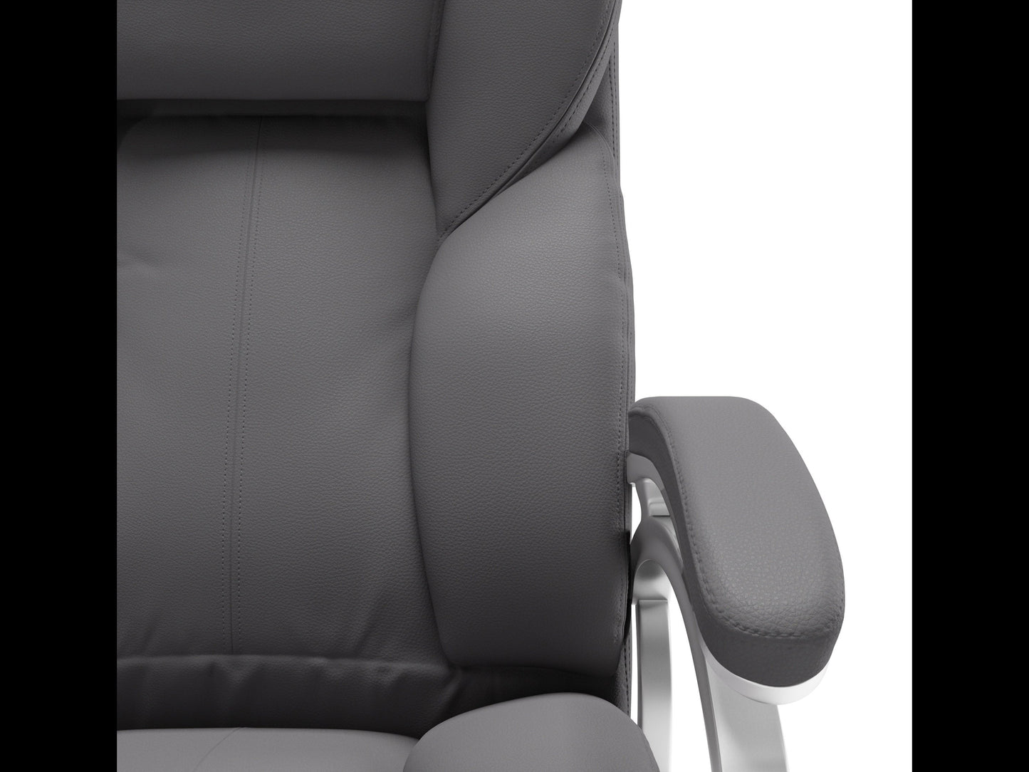 Grey executive office chair with ergonomic design, adjustable height, and cushioned seat for office productivity.