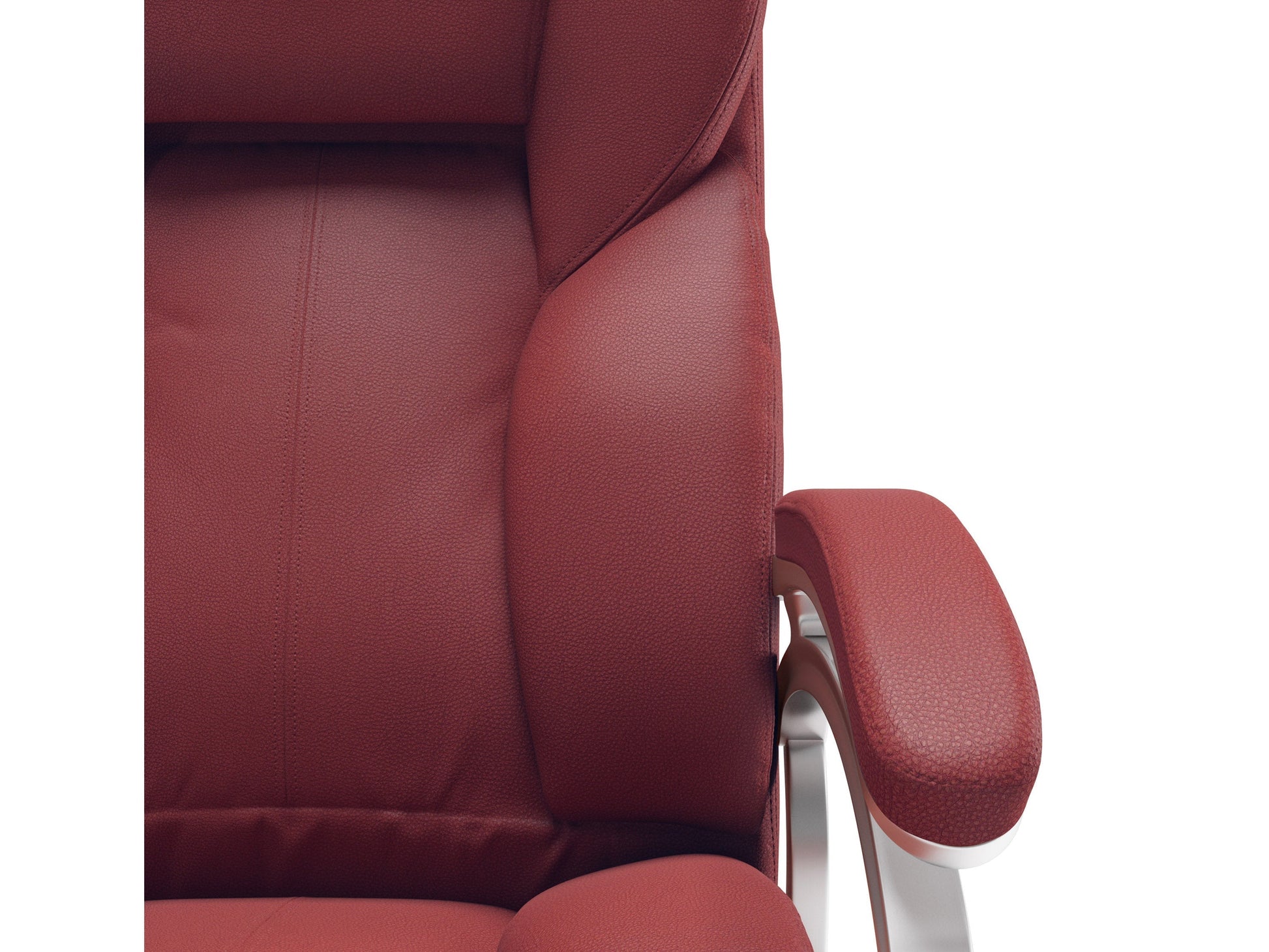 Brick red executive office chair with ergonomic design, adjustable height, and cushioned armrests.