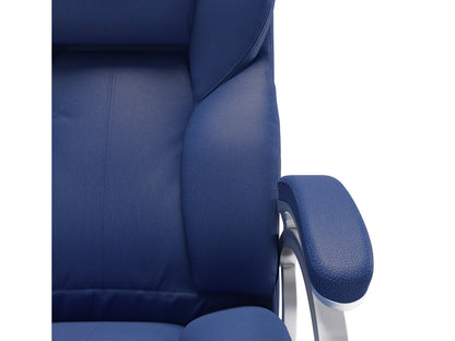 Cobalt blue executive office chair with ergonomic design, adjustable armrests, and high back support.