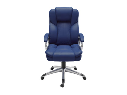 Cobalt blue executive office chair with ergonomic design, adjustable height, and padded armrests.