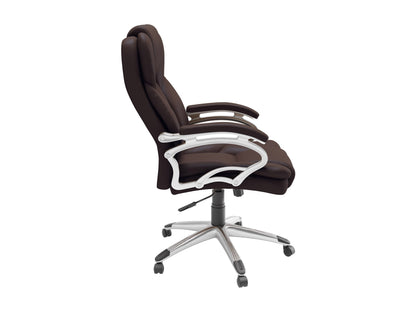 Espresso executive office chair with ergonomic design, leather upholstery, and adjustable height.