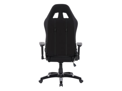 Ergonomic black and silver gaming chair with adjustable armrests, lumbar support, and breathable mesh back.