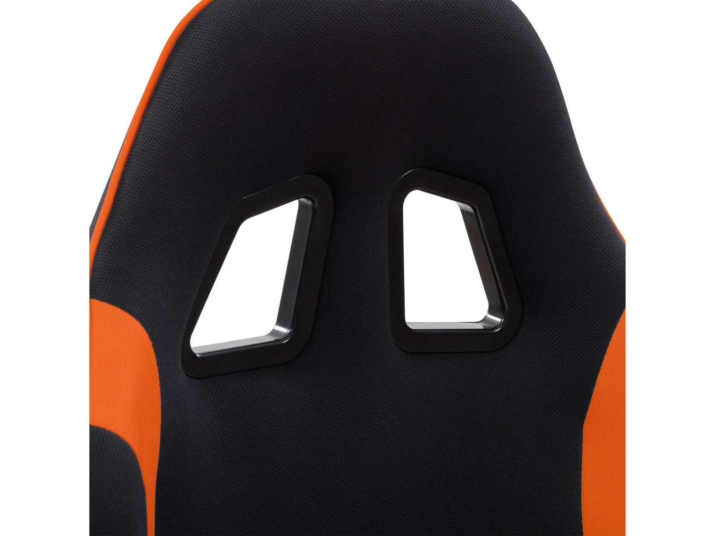 Ergonomic black and orange gaming chair with adjustable armrests, lumbar support, and high-density foam padding.