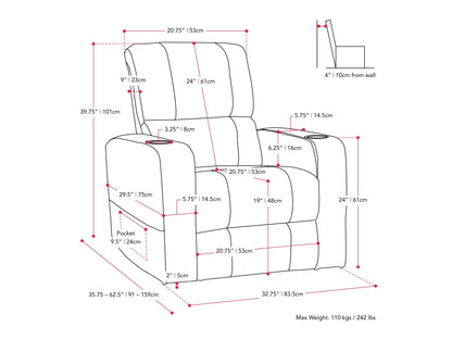 Black power recliner with cup holder, leather upholstery, and sleek design for modern living rooms.