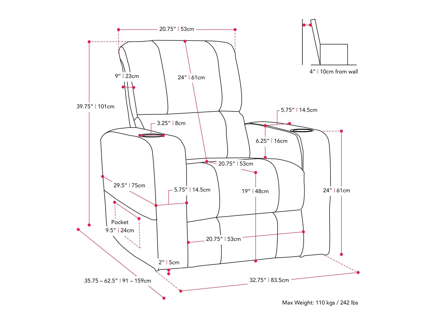 White leather power recliner with cup holder, ergonomic design, and padded armrests for ultimate comfort.