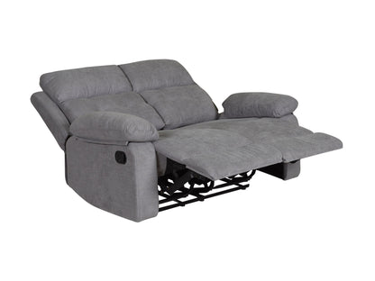 Grey 2-seater recliner loveseat with plush cushions and modern design.