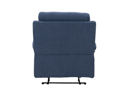 Extra wide blue recliner with plush cushions, ergonomic design, and durable fabric upholstery.