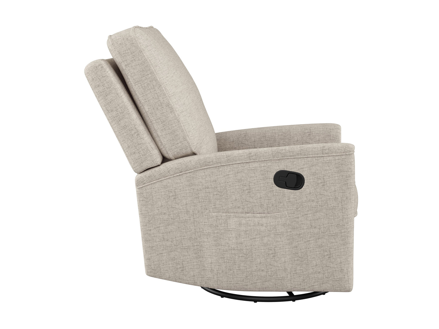 Beige swivel glider recliner chair with plush cushions and ergonomic design, perfect for living room comfort.