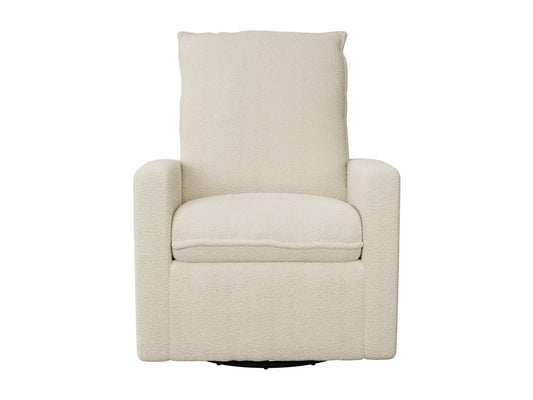 Cream boucle glider recliner chair with plush cushioning and modern design.