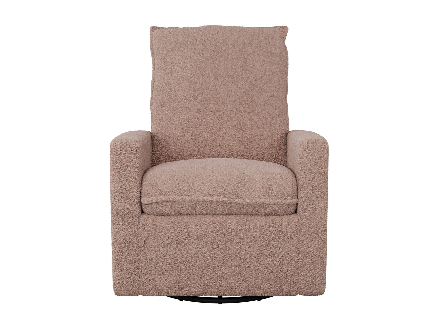 Pink boucle glider recliner chair with plush upholstery and ergonomic design for ultimate comfort.