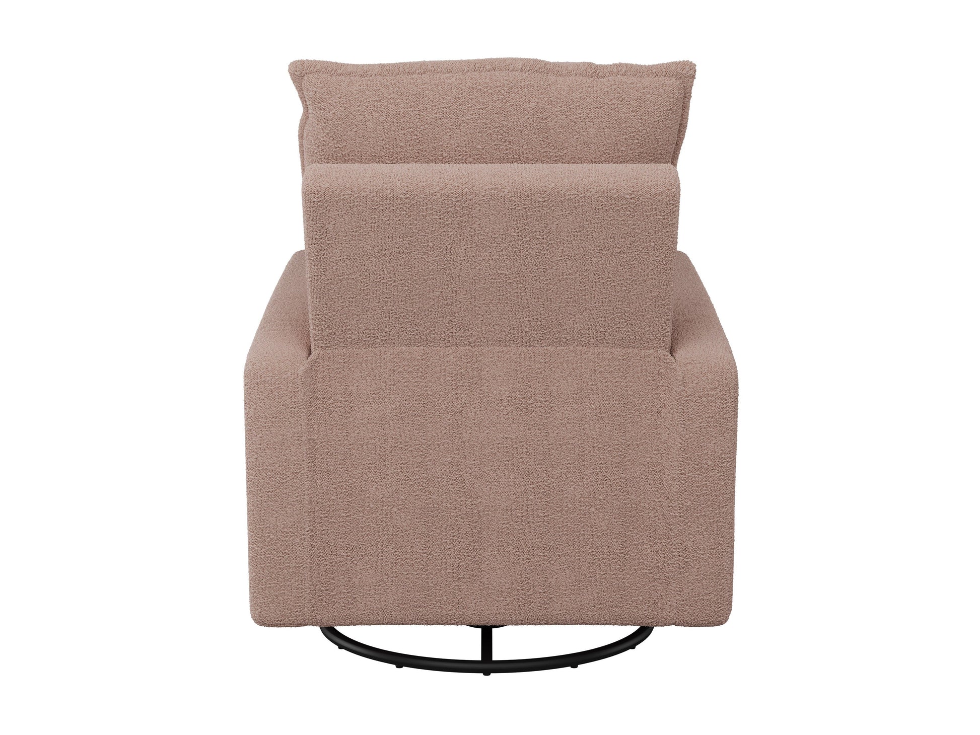 Pink boucle glider recliner chair with plush fabric, ergonomic design, and smooth reclining function.