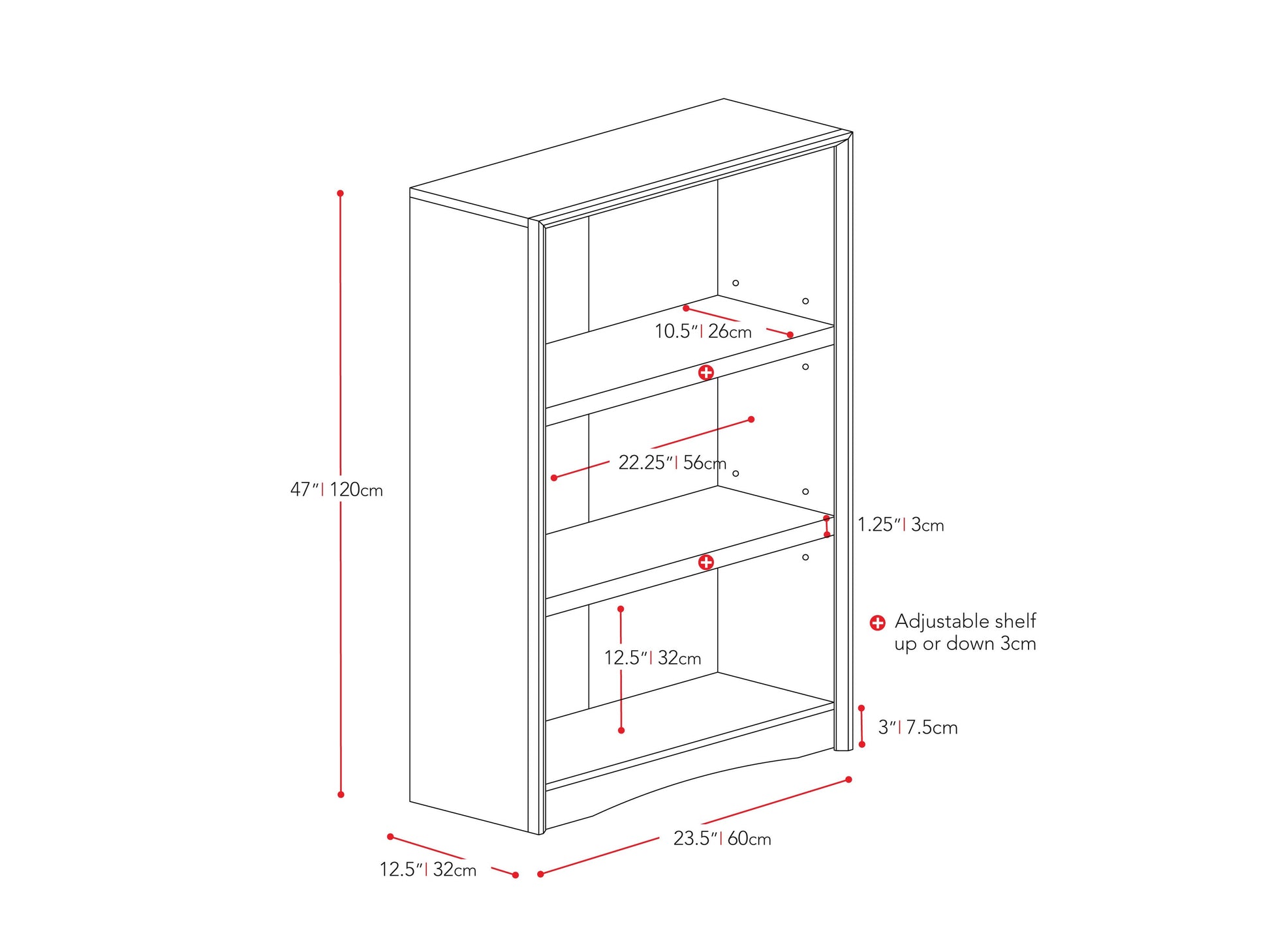 Black 3-shelf bookcase with a sleek design, sturdy wooden frame, and ample storage for books and decor.