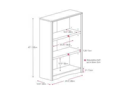 Black 3-shelf bookcase with a sleek design, sturdy wooden frame, and ample storage for books and decor.