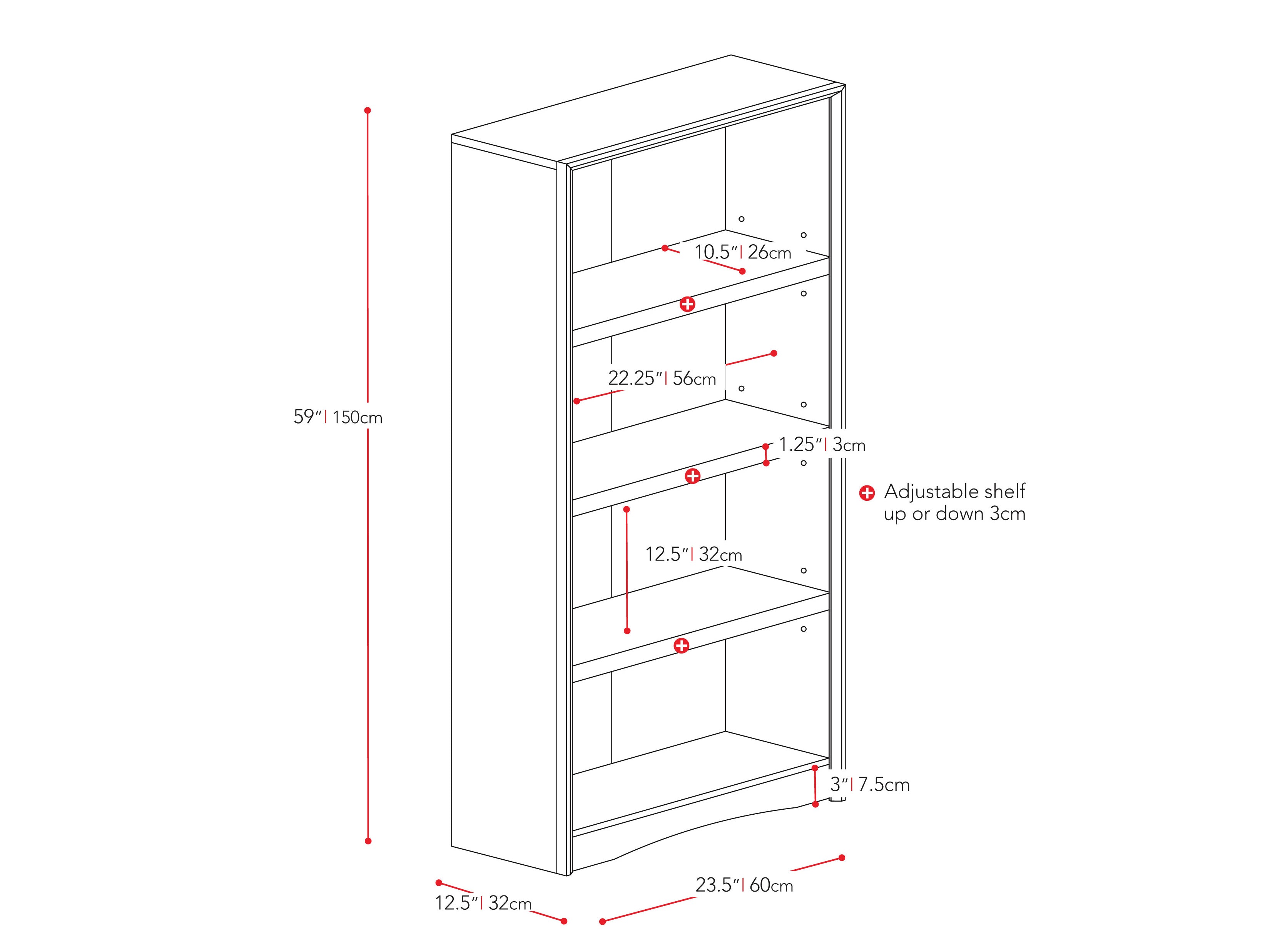 Black 4-shelf bookcase with a modern design, sturdy wooden frame, and adjustable shelves for versatile storage.