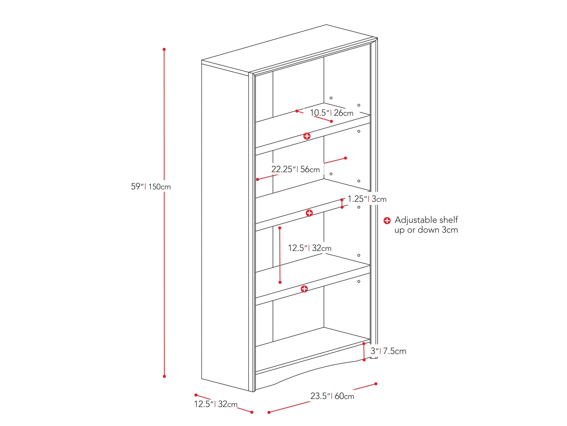 Black 4-shelf bookcase with a modern design, sturdy wooden frame, and adjustable shelves for versatile storage.