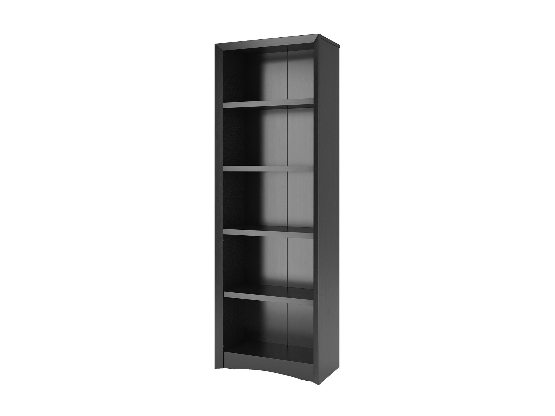 Black 5-shelf bookcase with sleek design, ample storage, and sturdy construction for home or office use.