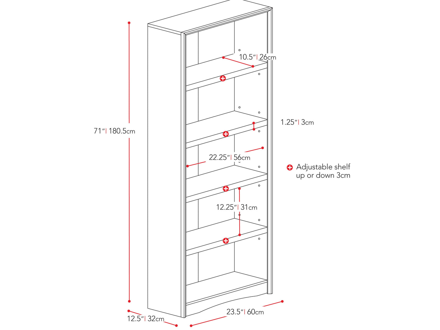 Brown 5 shelf bookcase with adjustable shelves, modern design, and sturdy wood construction.