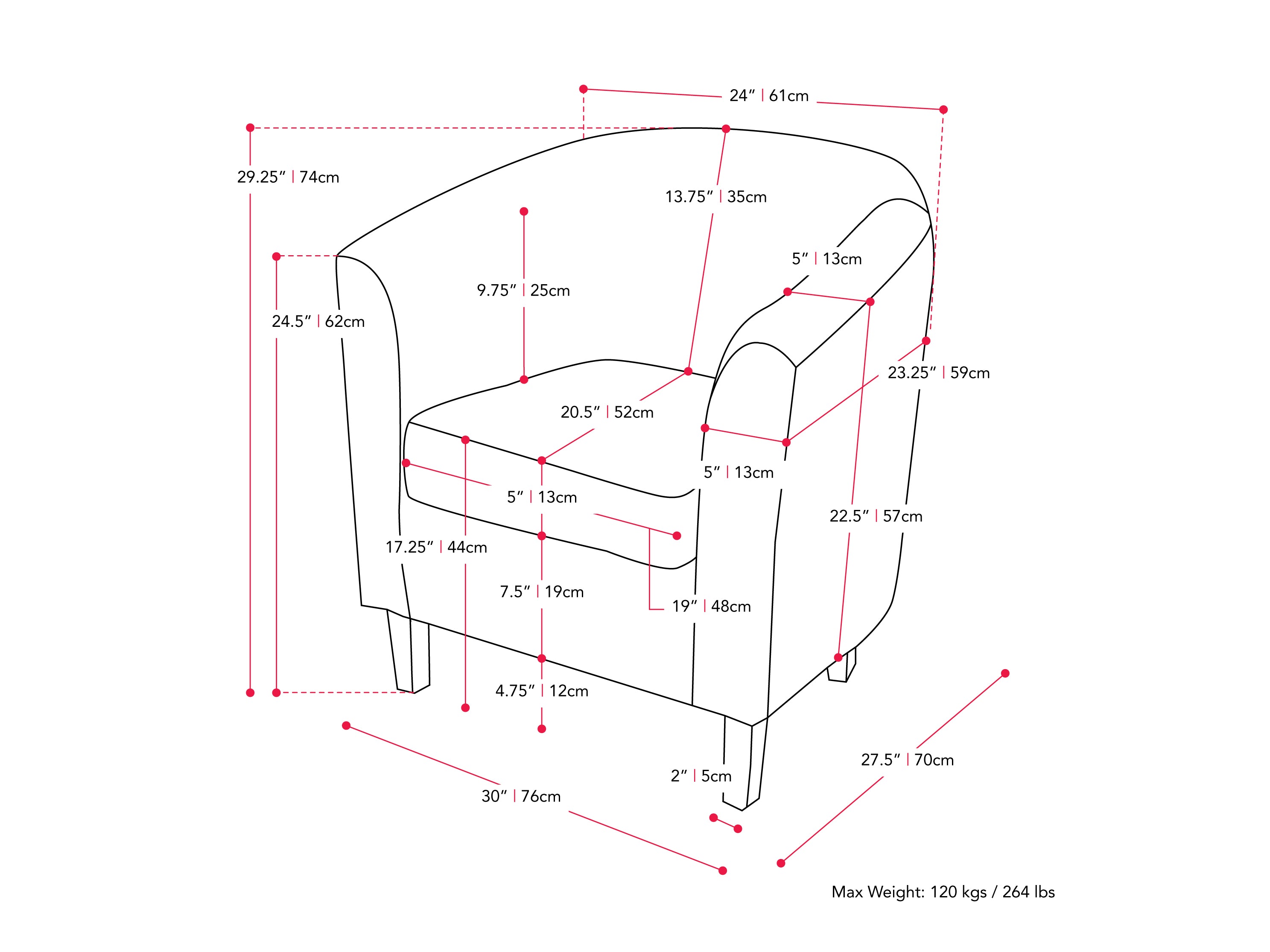 Grey tub accent chair with cushioned seat, wooden legs, and minimalist design.